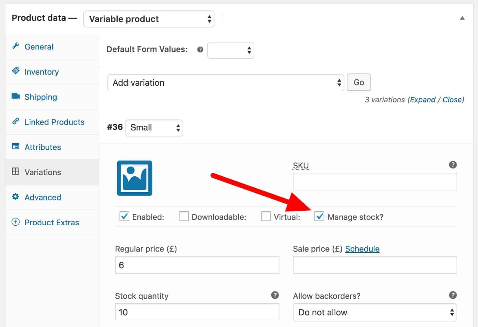 WooCommerce manage variation stock