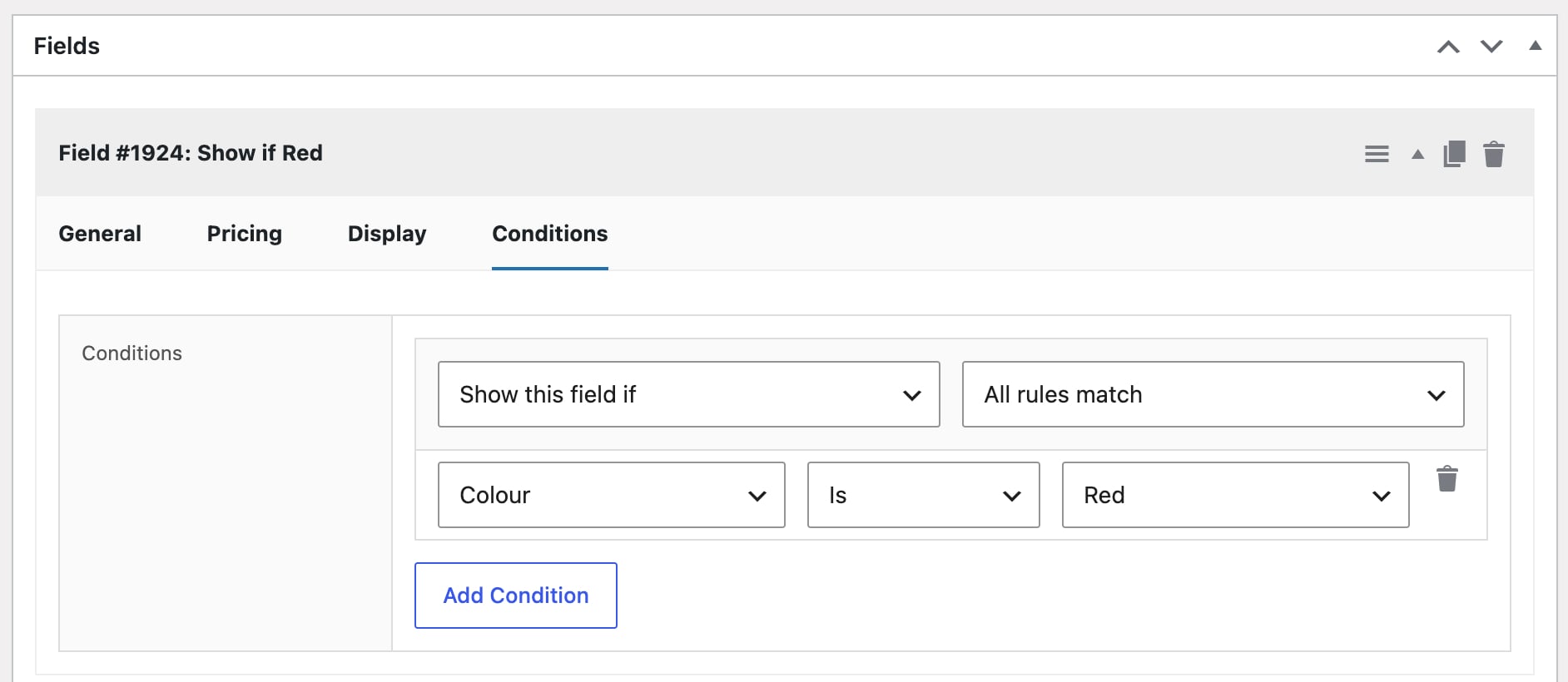 Attribute conditions for global add-on fields