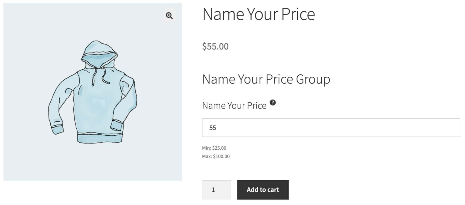 Name Your Price add-on field