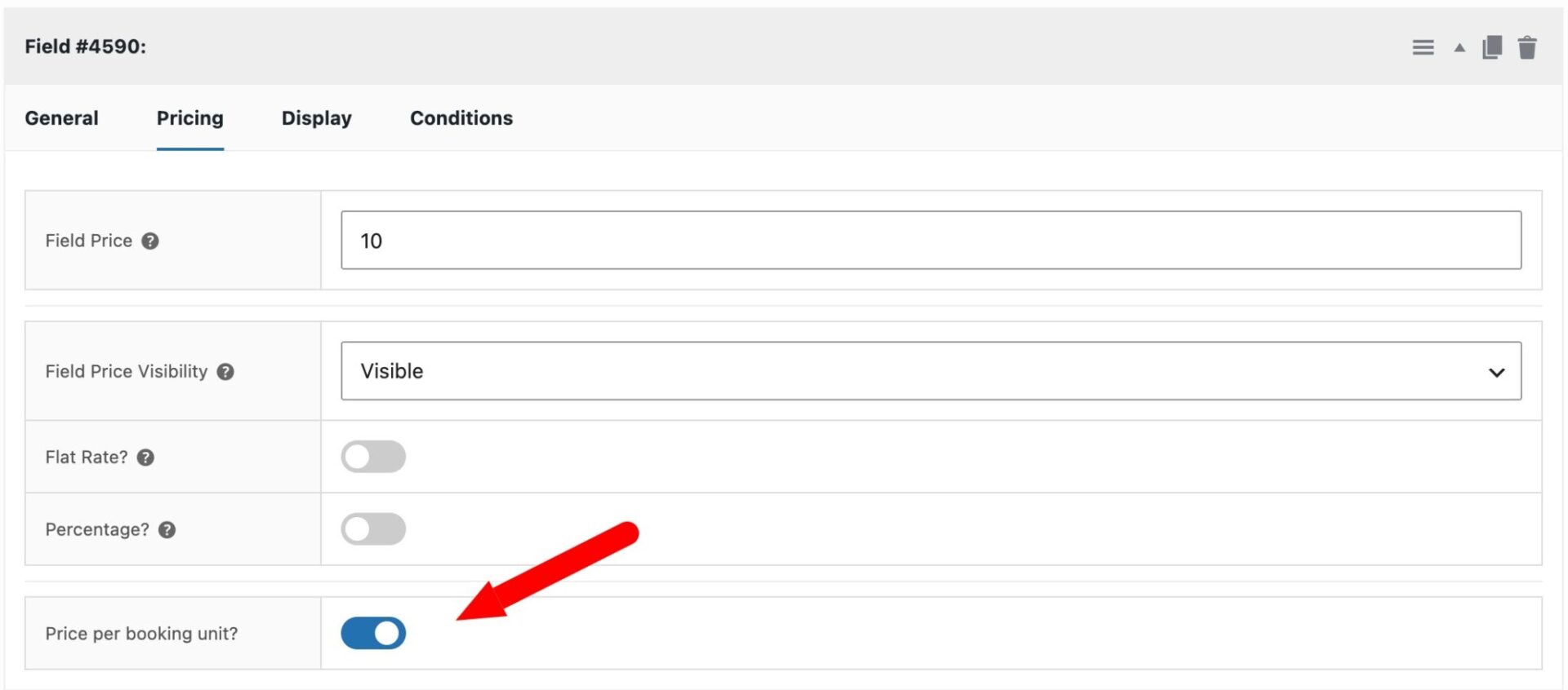 Price per booking unit setting