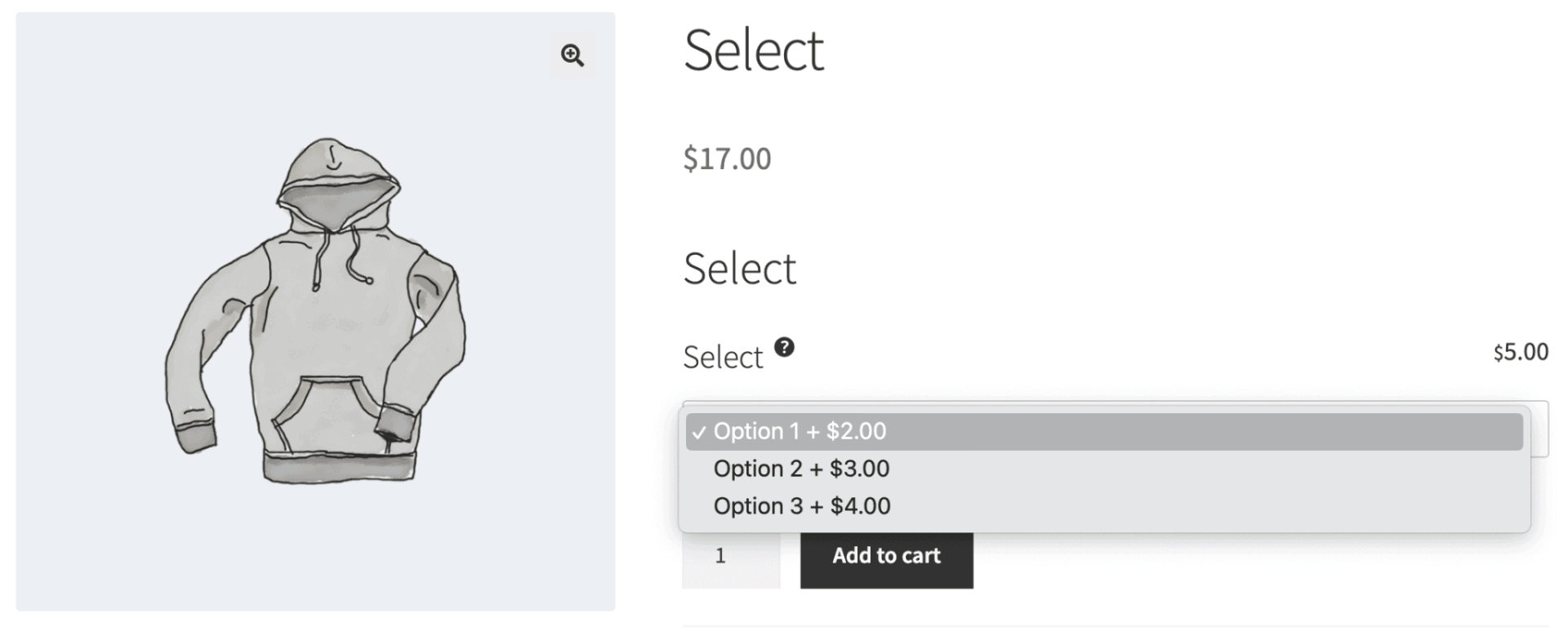 Product add-on select/dropdown field