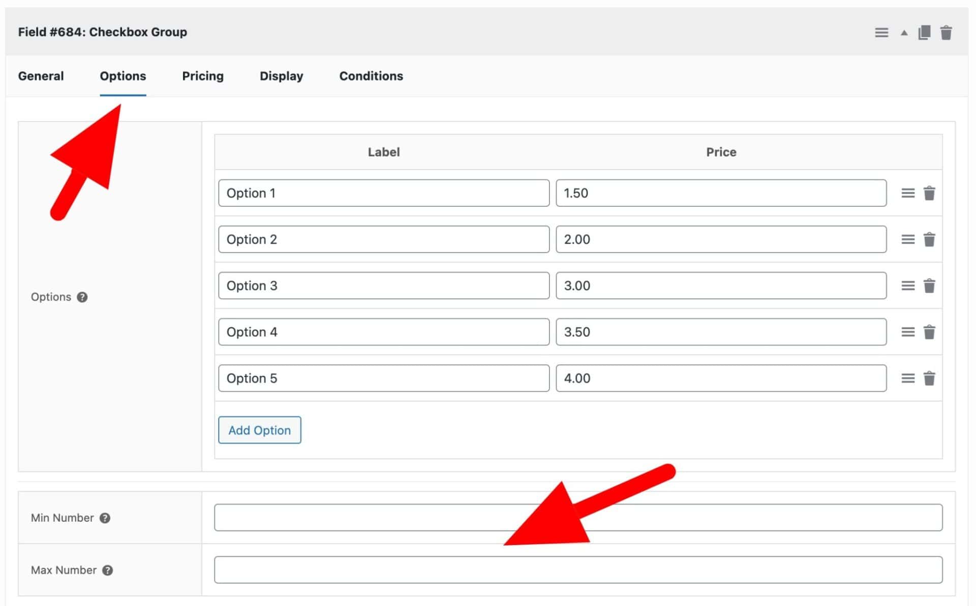 Checkbox Group options