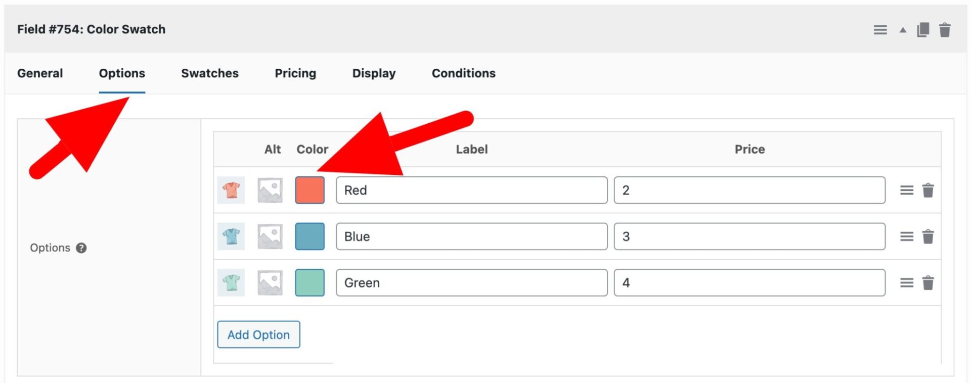 Color picker settings for swatches