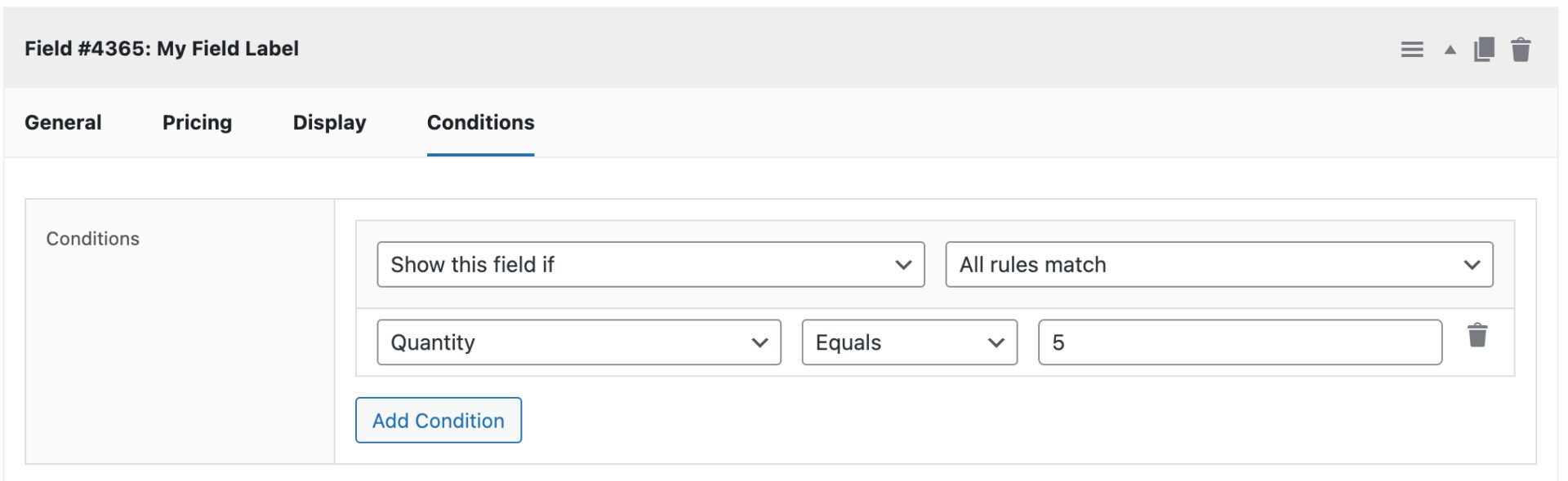 Conditions tab setting