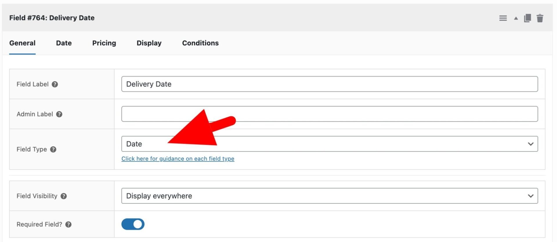 Datepicker field type setting