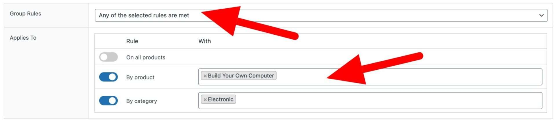 Group rules settings