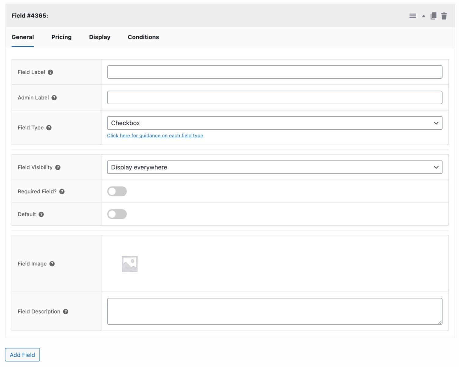 Settings for a new add-ons field