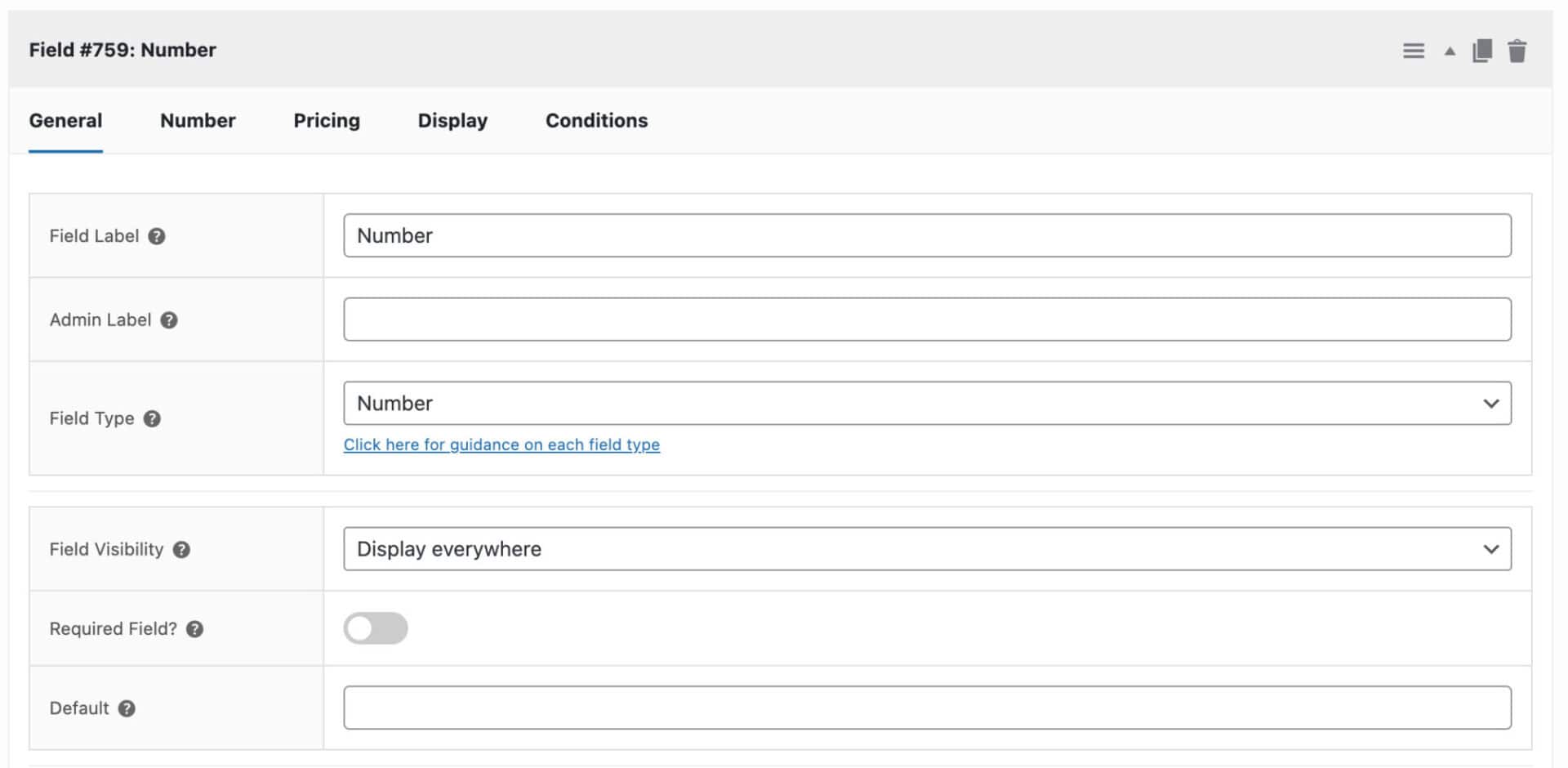 Number field type setting