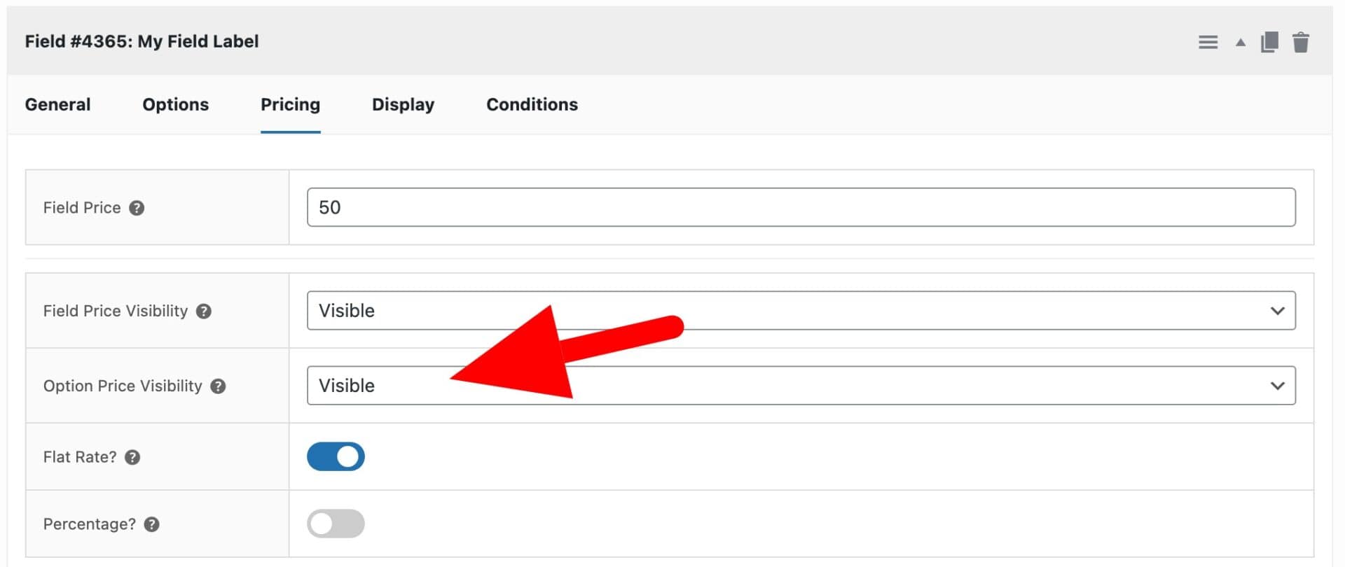Option price visibility setting