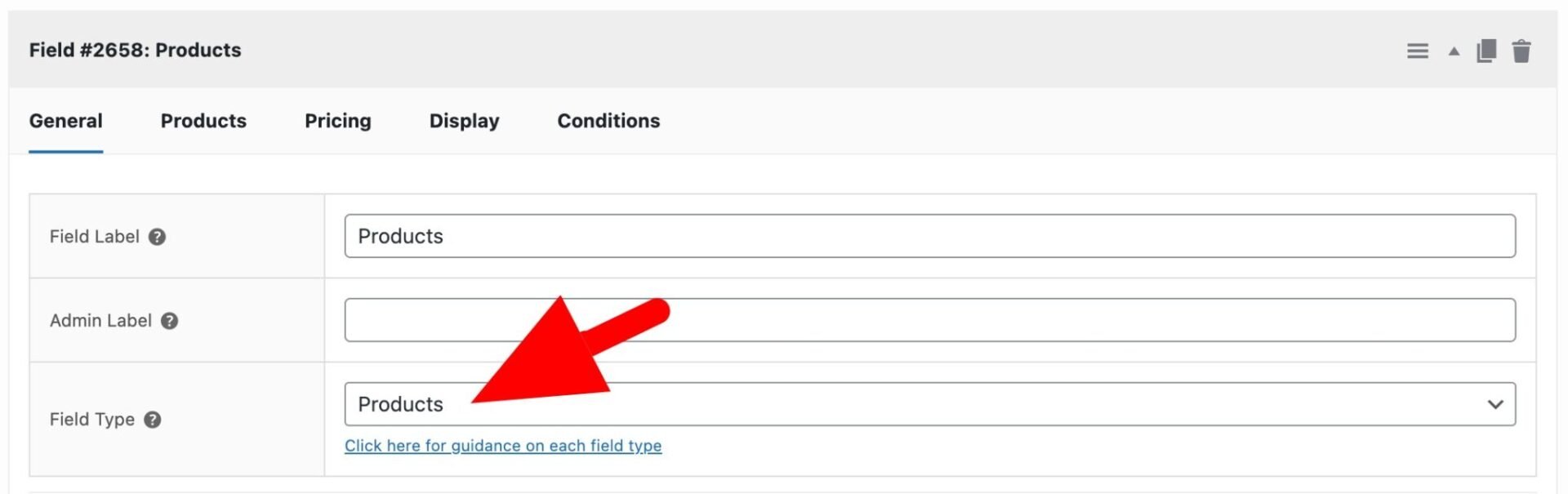 Products field type setting