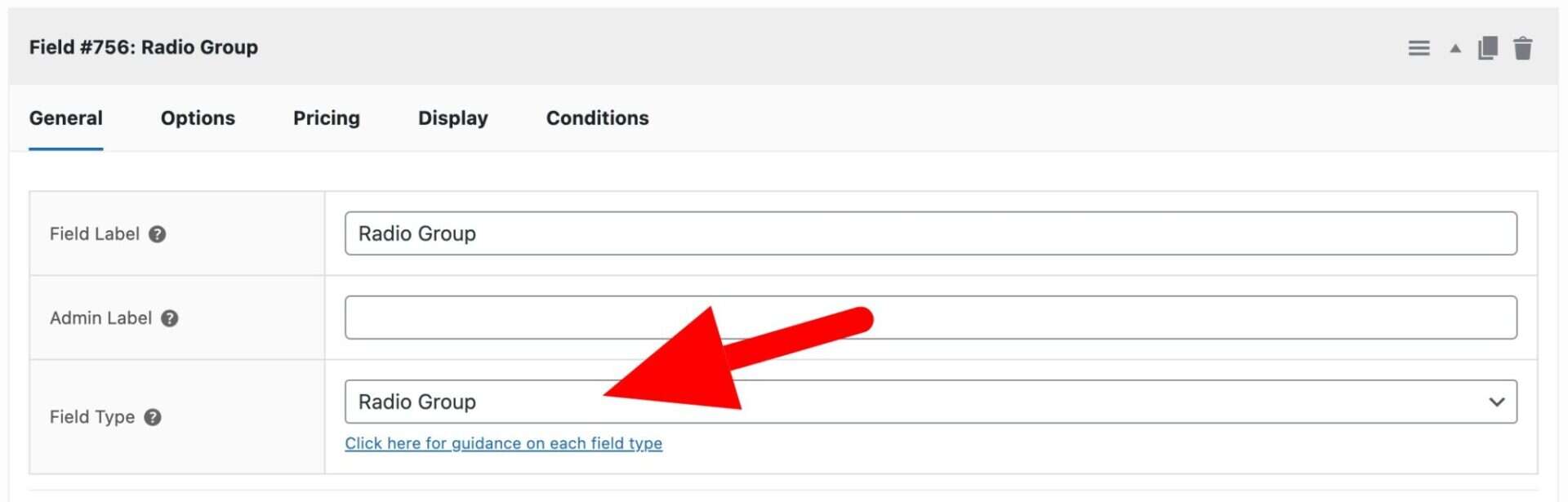 Radio group field setting
