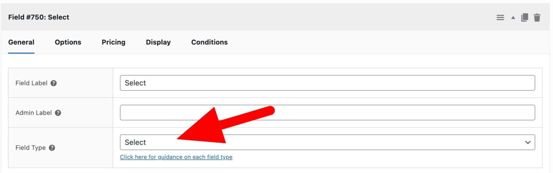 Select field type setting