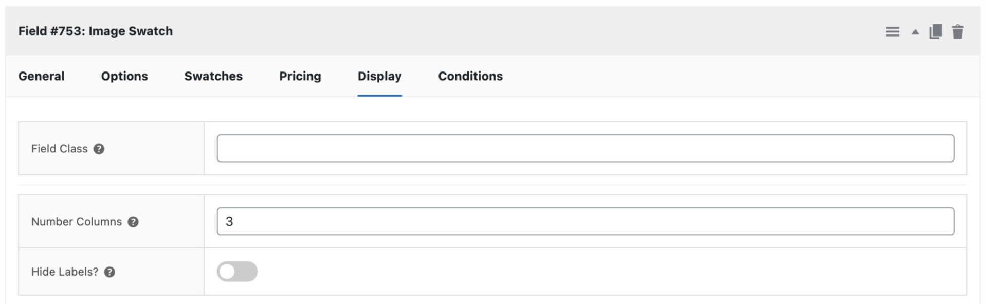 Swatch display settings