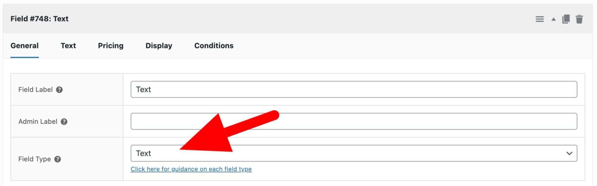 Text field type setting