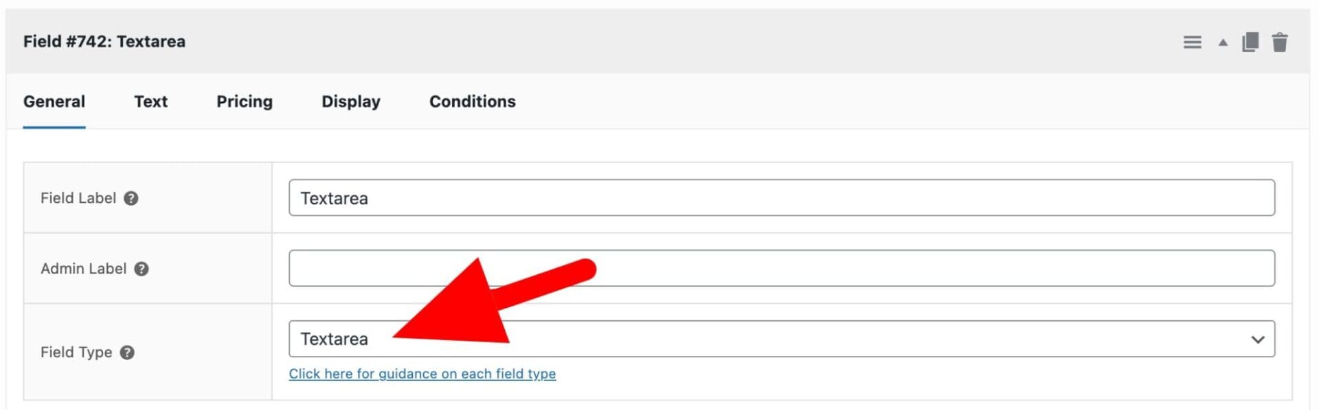 Textarea field type setting