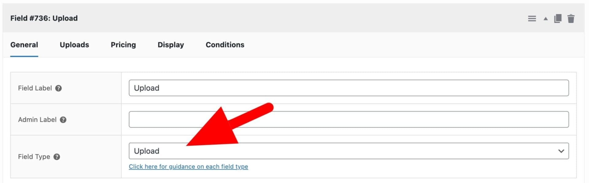 Upload field type setting