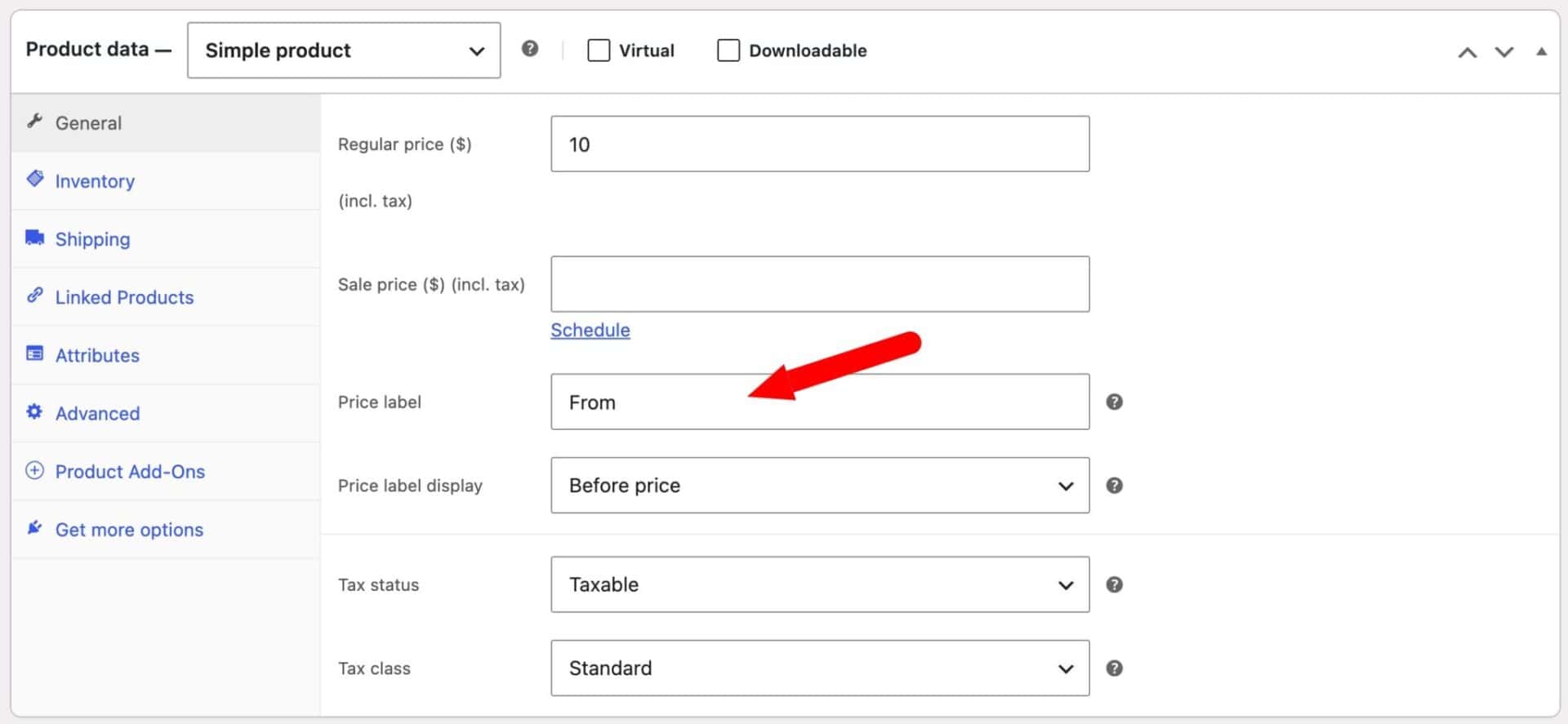 Price label for individual products