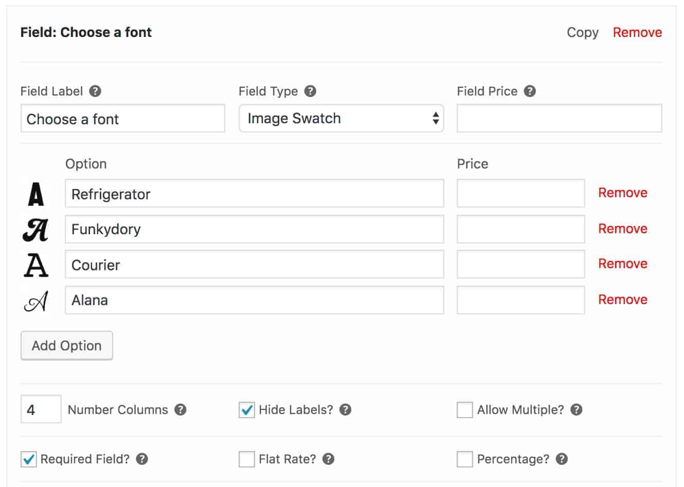 WooCommerce font selector field