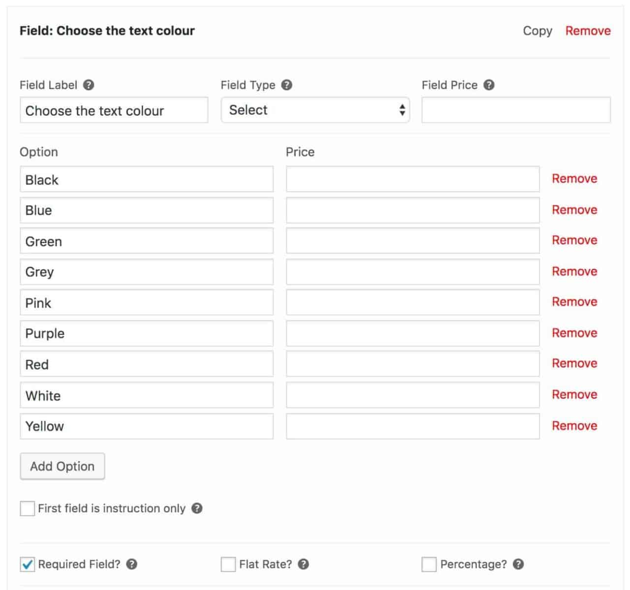 WooCommerce select field