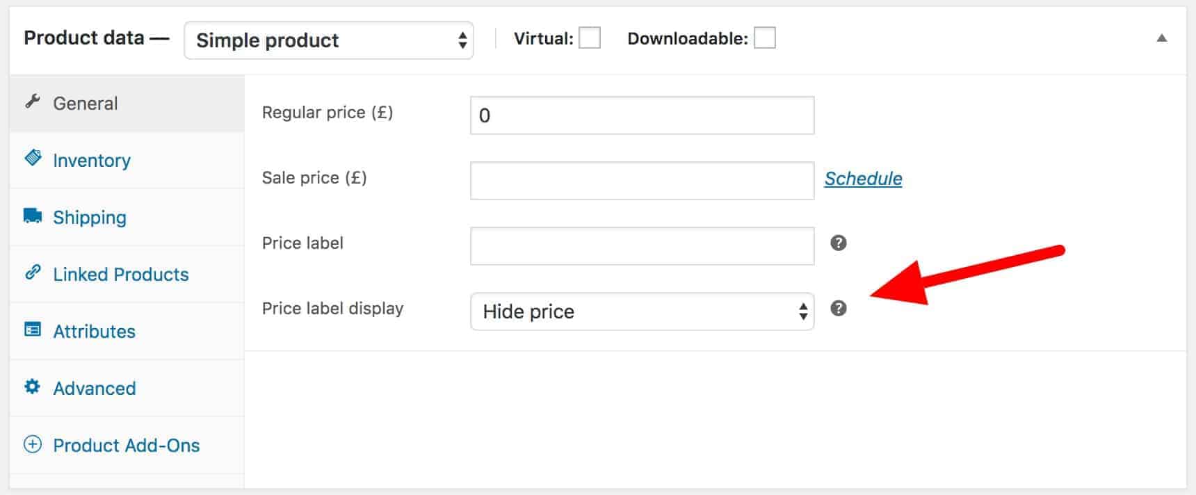 Alternative label for the composite product price and the option to hide it