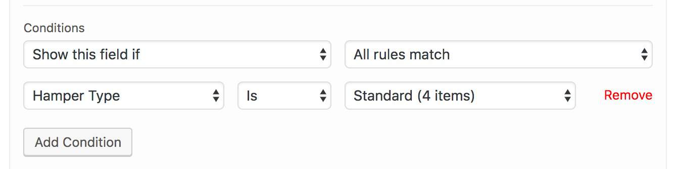 Creating composite products - Conditional logic field 