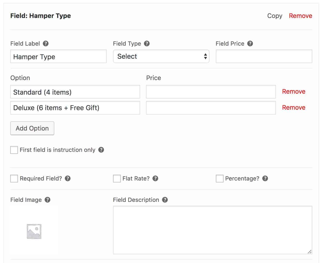 Creating a composite product – settings 