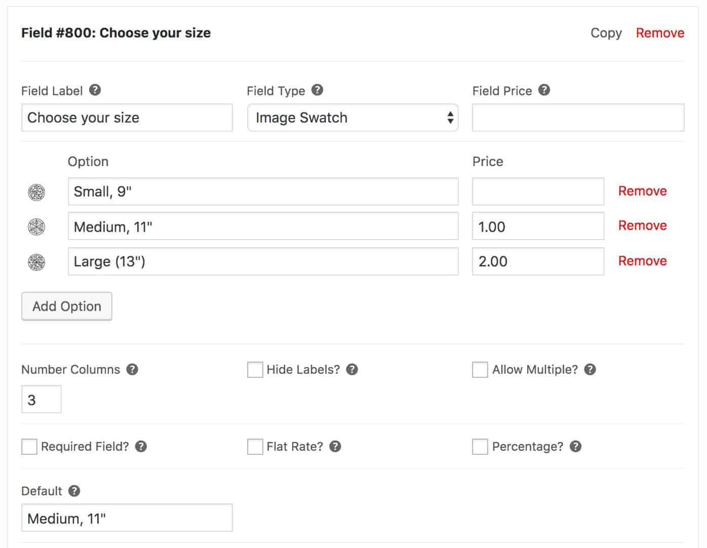 Image swatches field settings