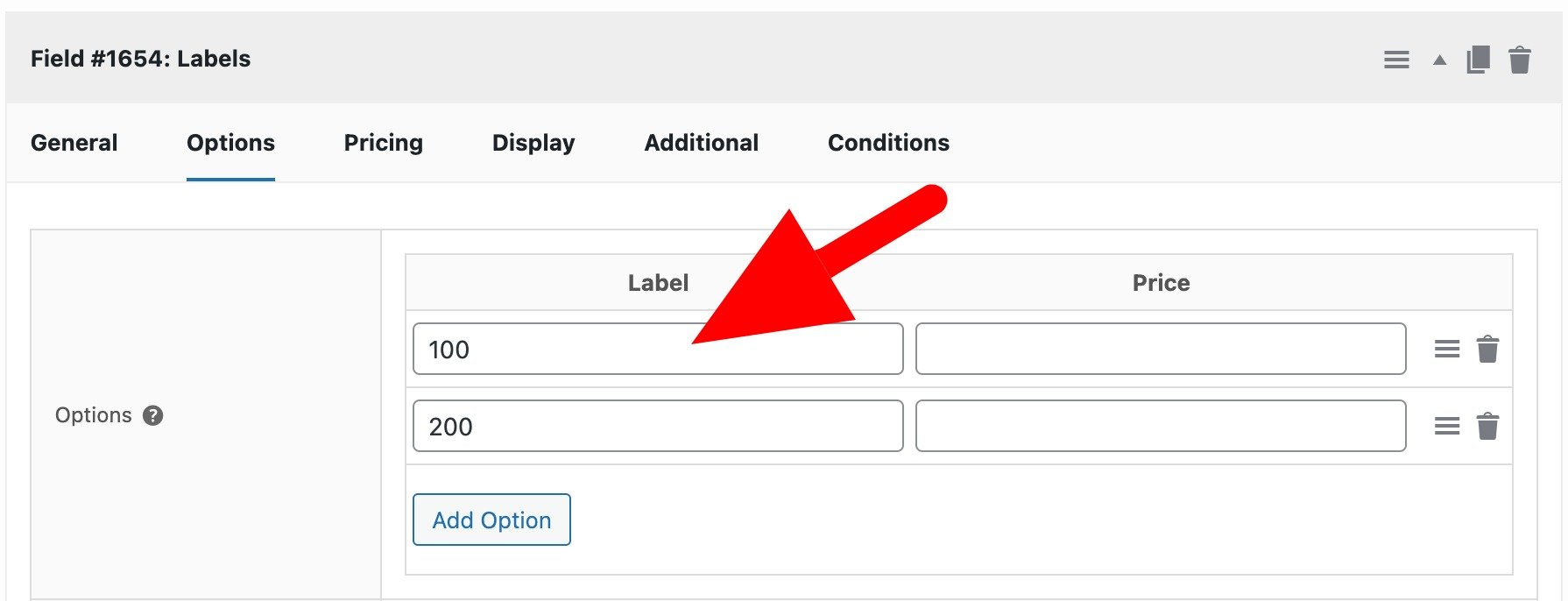 Numeric options for a select field