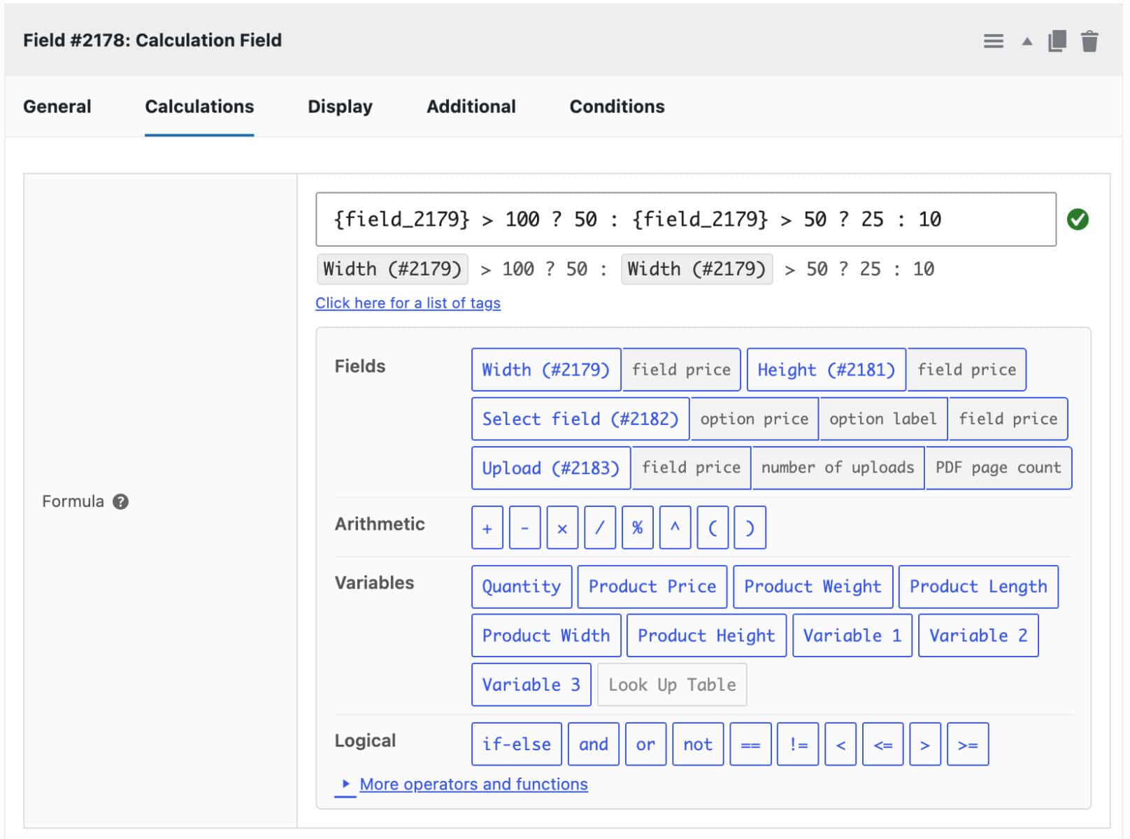 WooCommerce calculation field formula builder