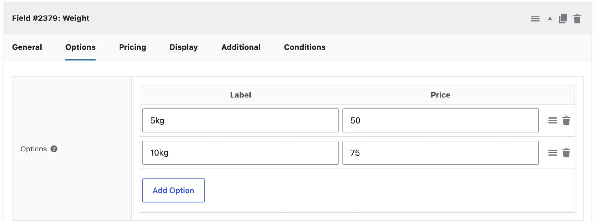 Select field example