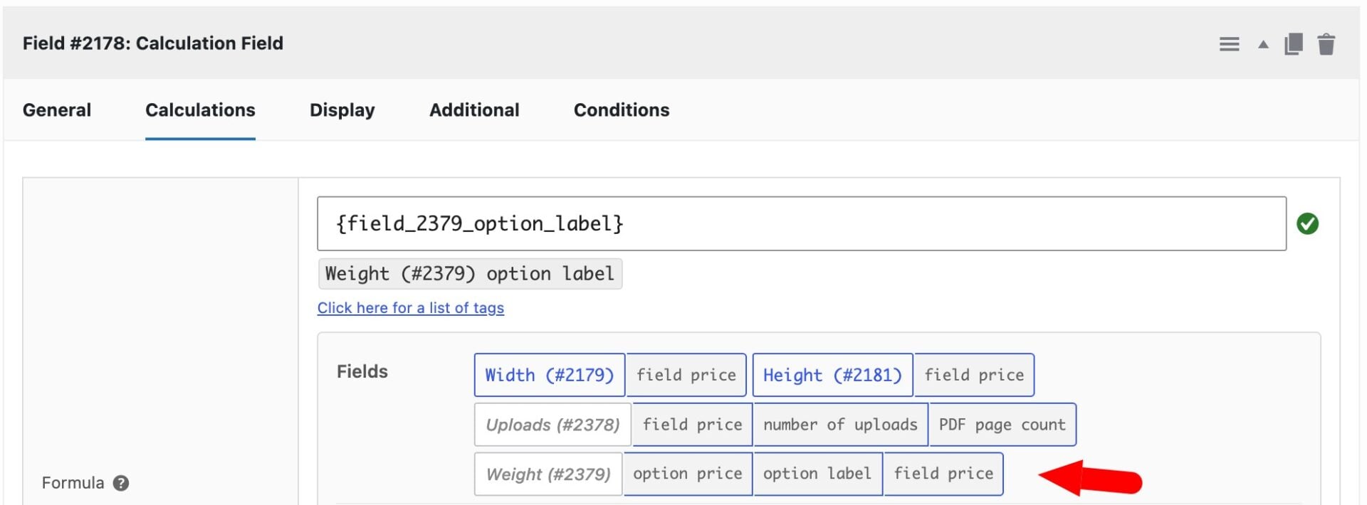 Select field secondary buttons in the formula builder