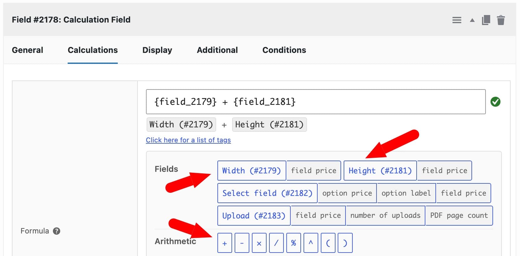 Simple example showing formula in calculation field
