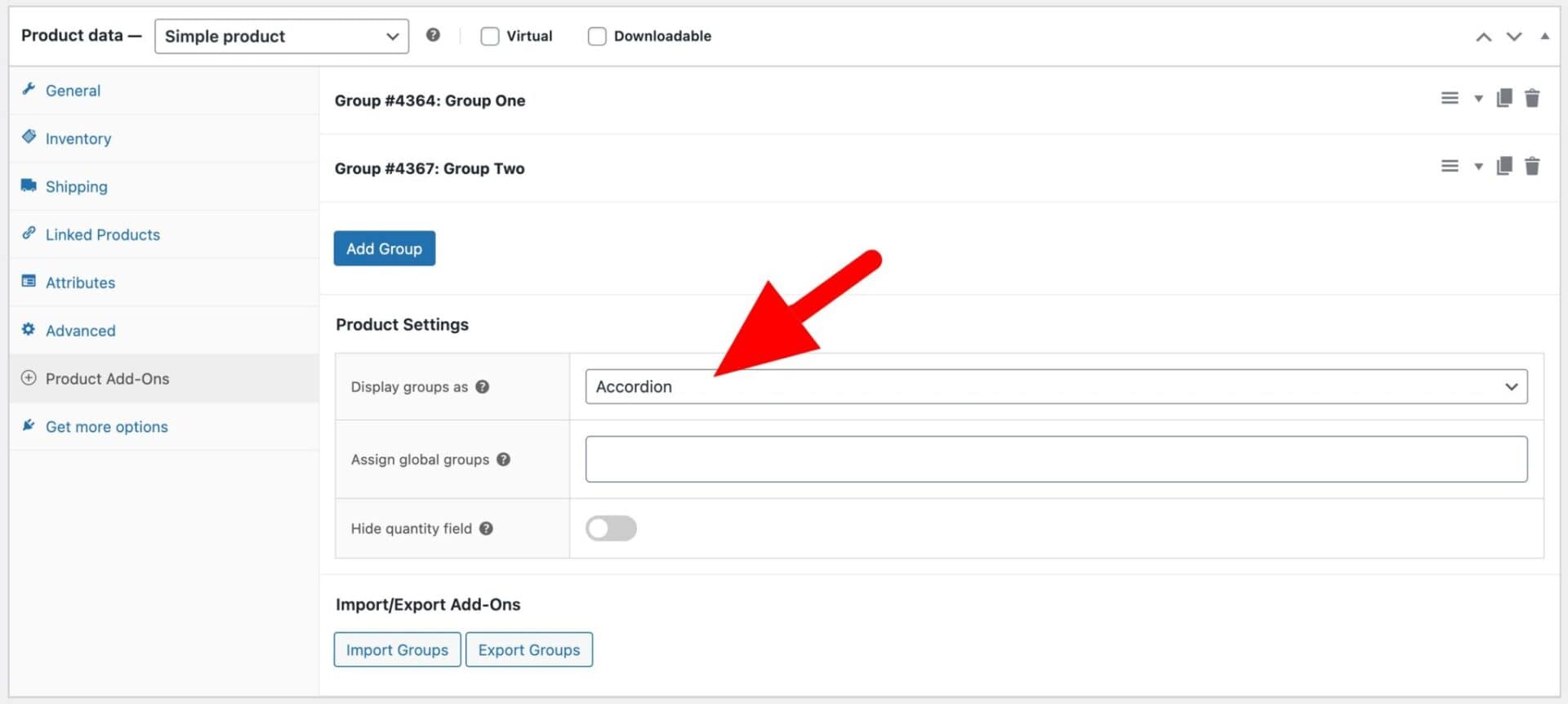 Display groups settings