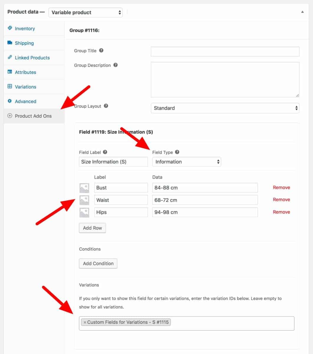 WooCommerce custom fields for variations settings