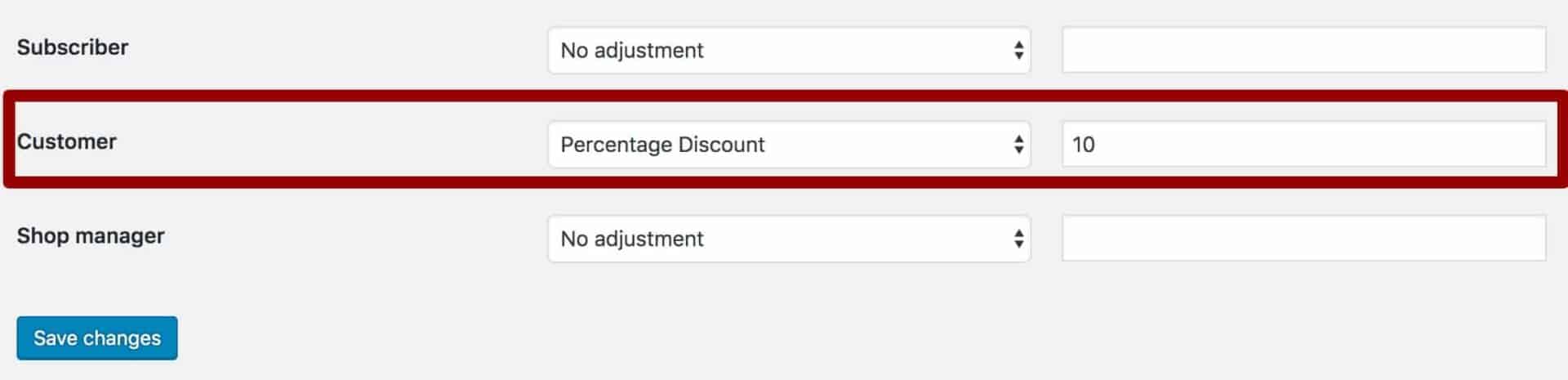 Customer percentage discount