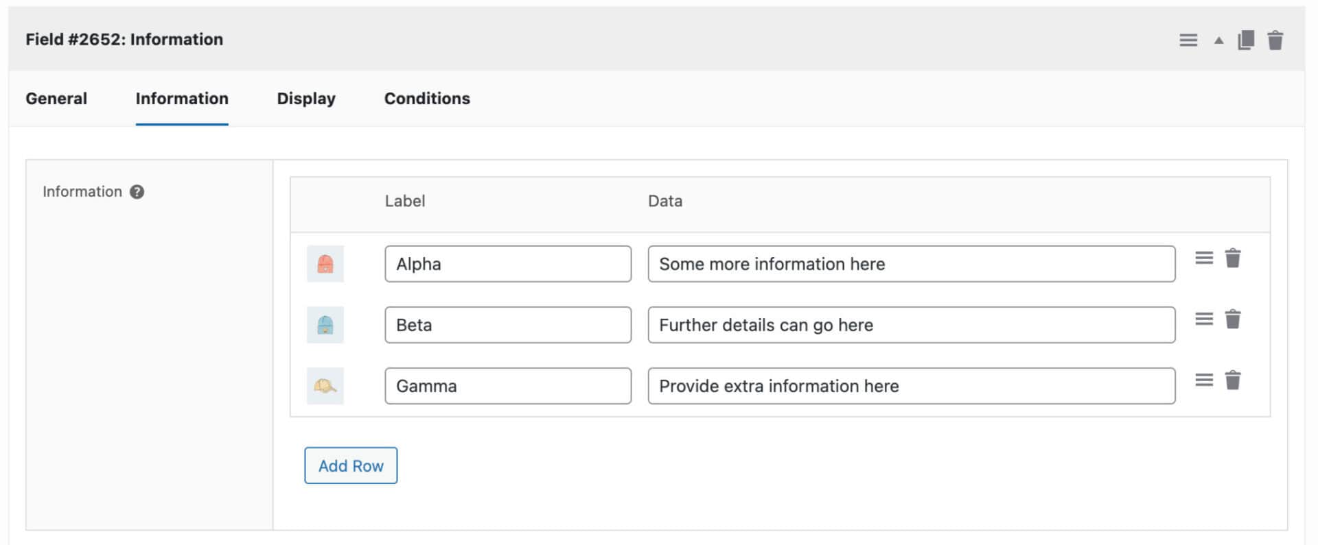 Information tab setting