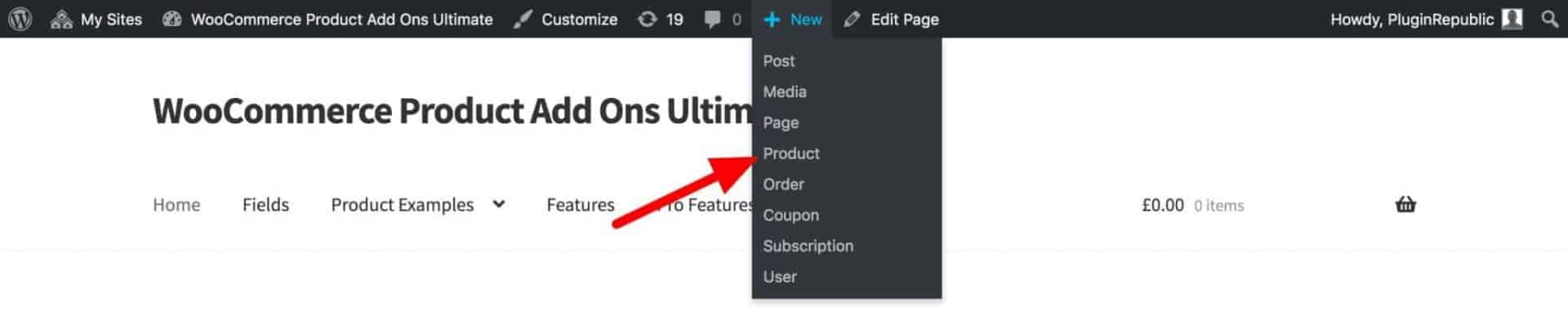 WooCommerce add product from the toolbar