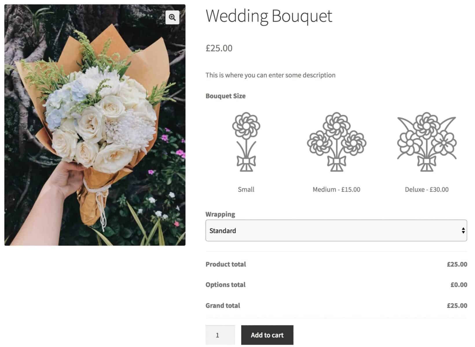 WooCommerce flower shop with customisable options