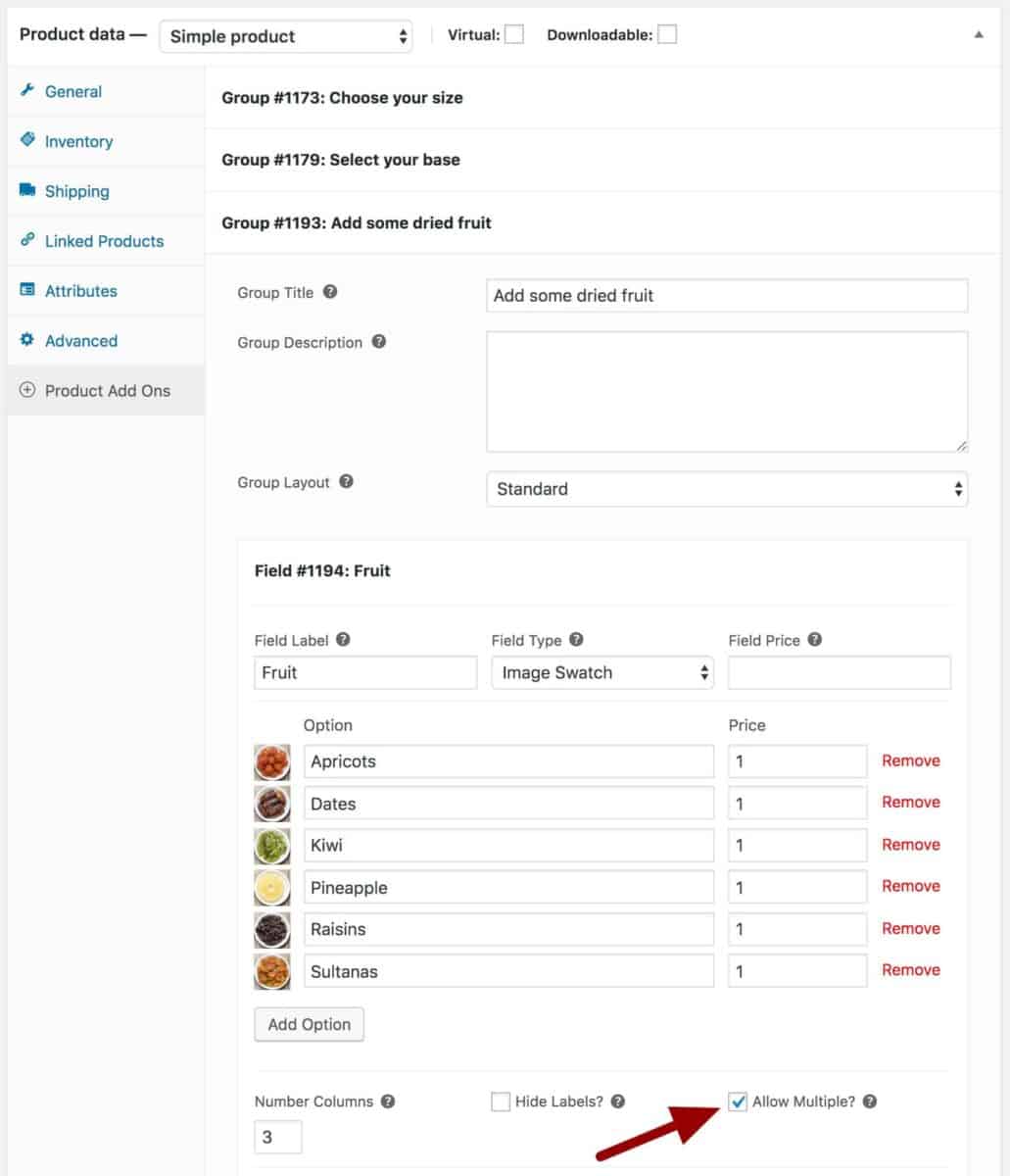 WooCommerce cereal extra ingredients settings