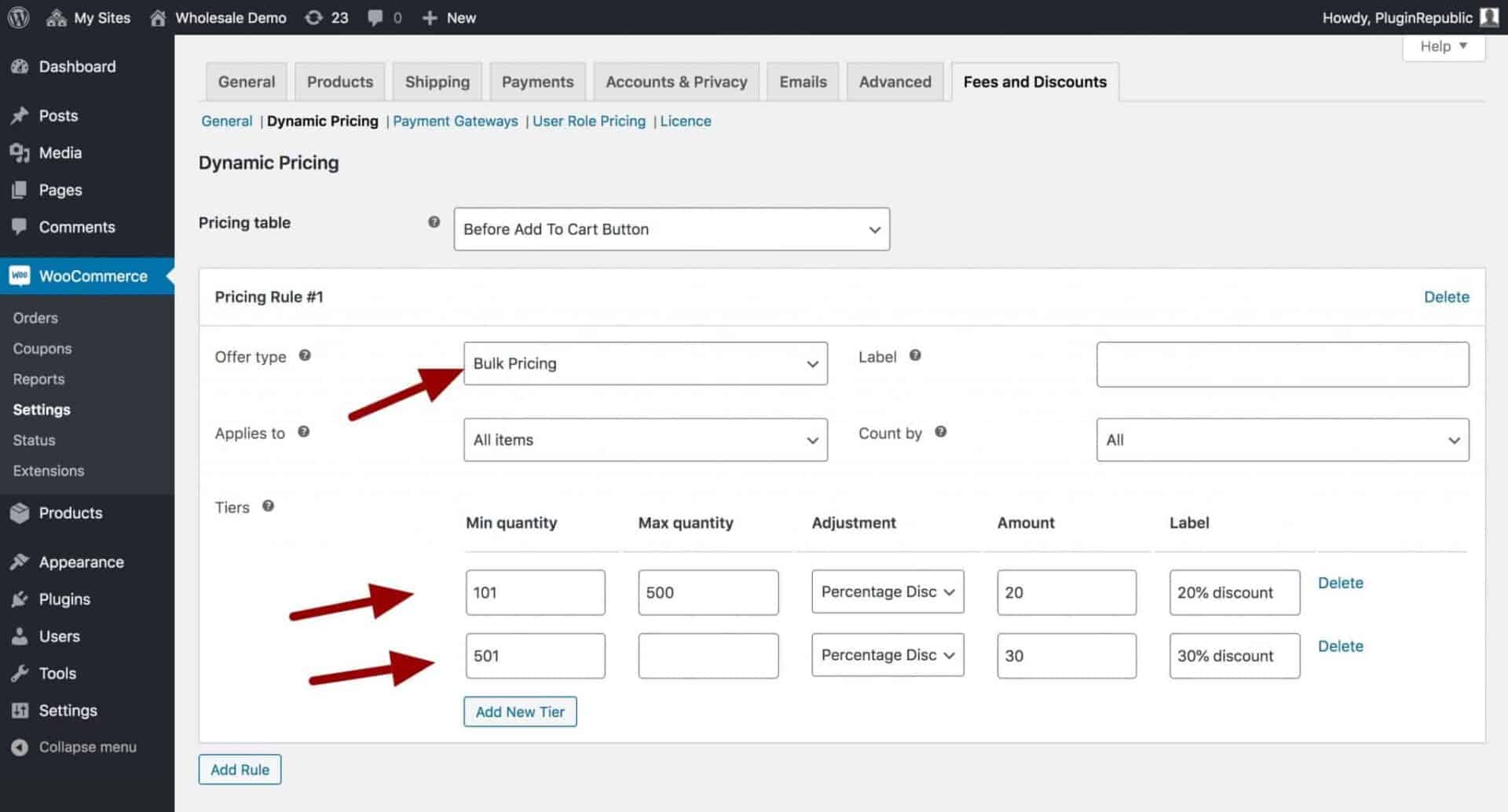 Simple WooCommerce wholesale bulk pricing rules