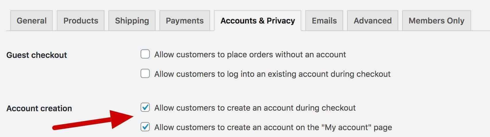 WooCommerce account creation