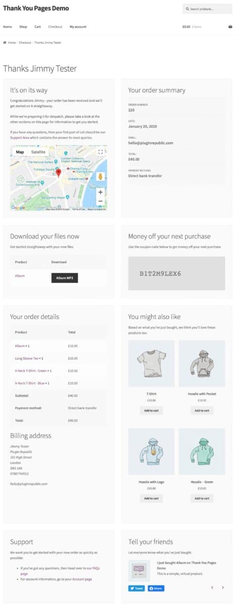 Customised WooCommerce Thank You page