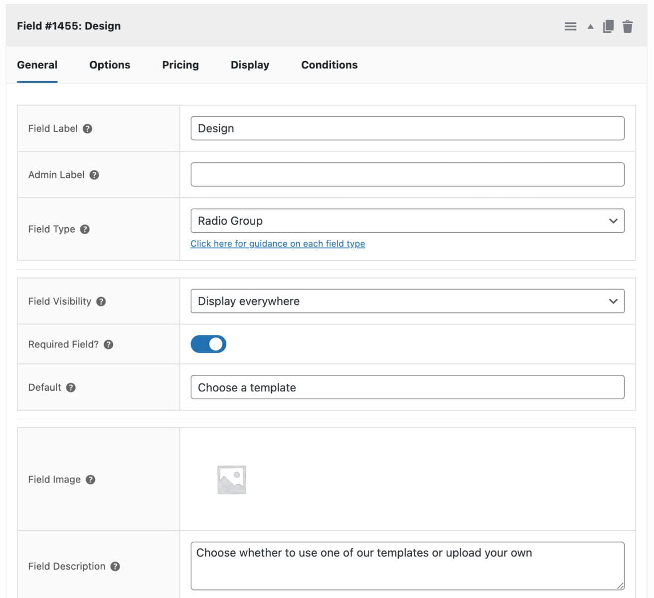 Radio group to choose design for WooCommerce print shop