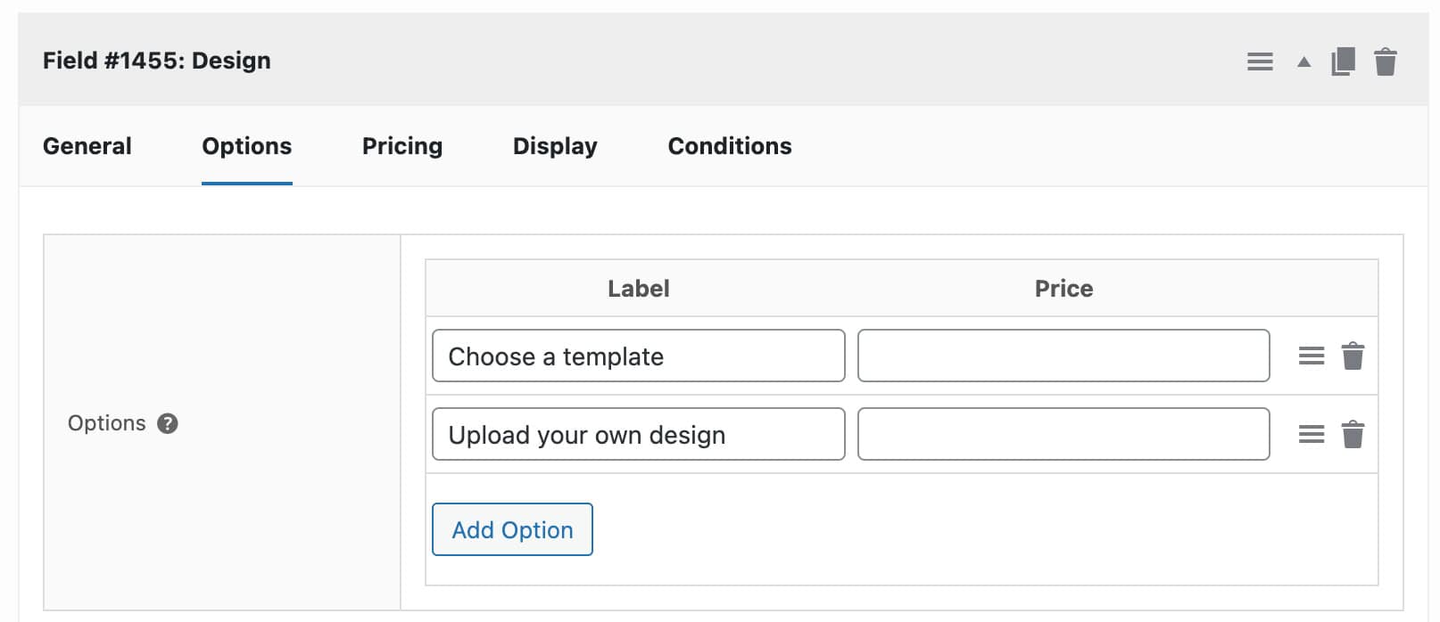 Letterheads design field options