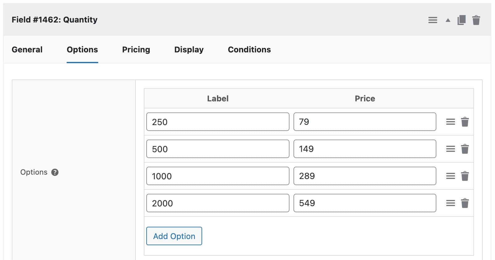 Options for quantity field on letterheads print product