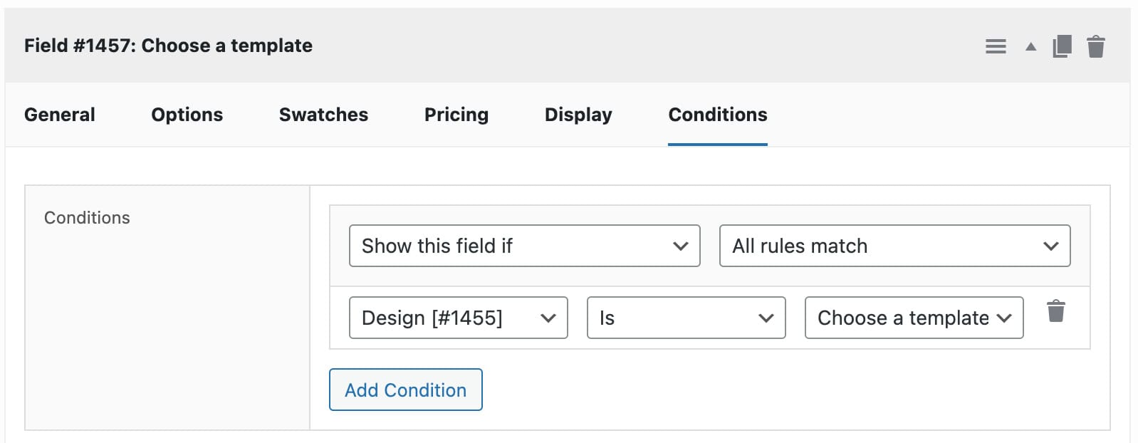 Letterheads product condition on template field