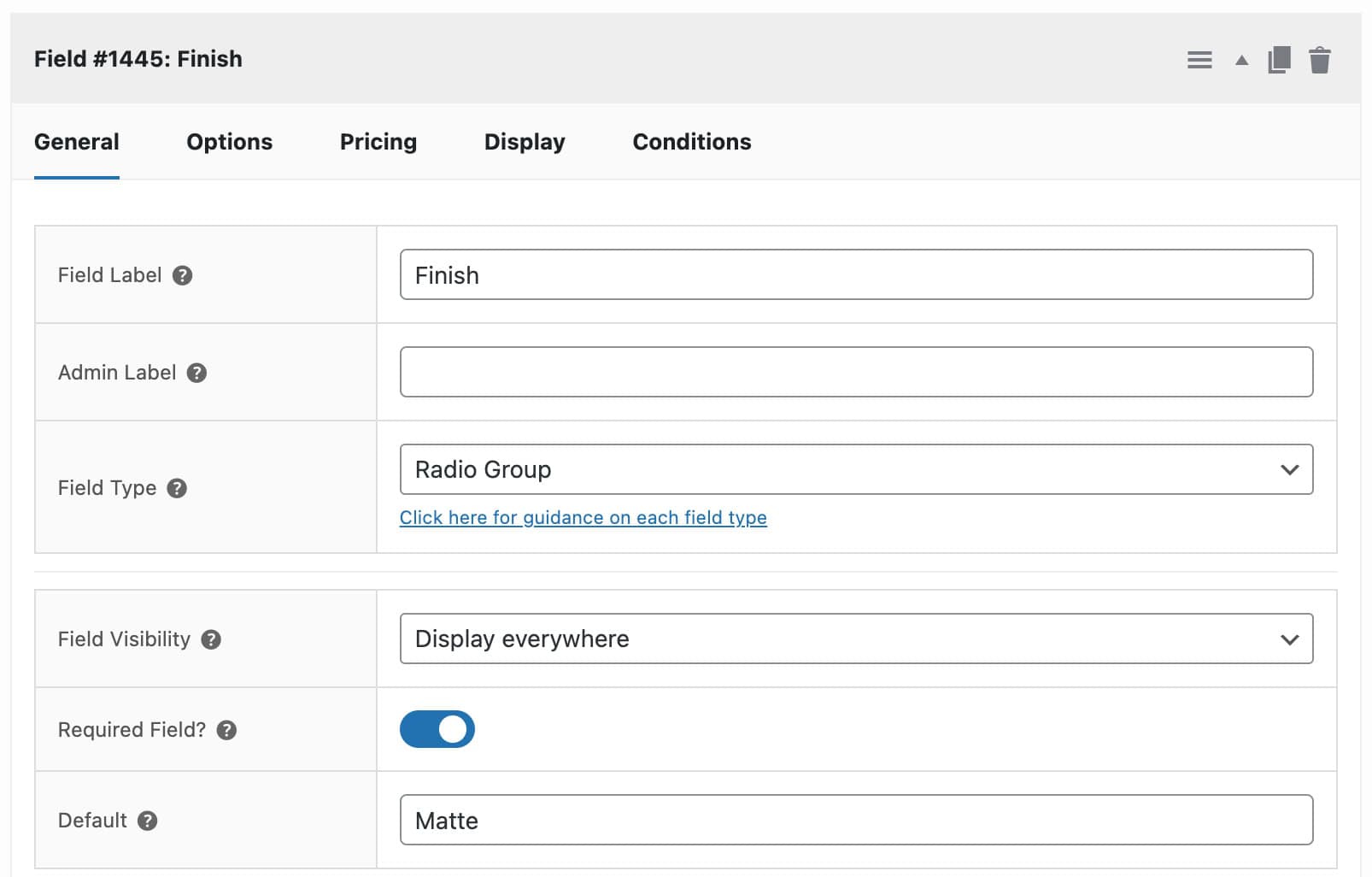 Radio group field for business card