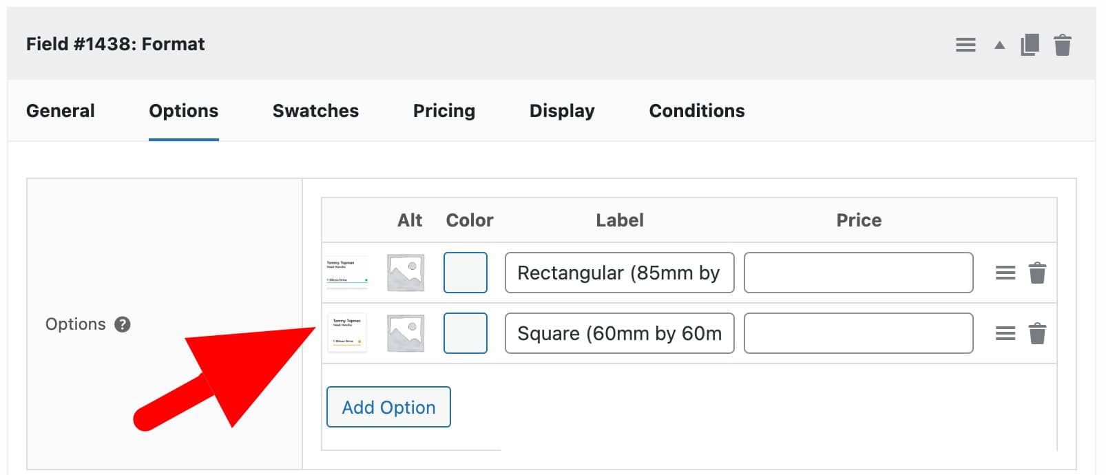 Options for format field