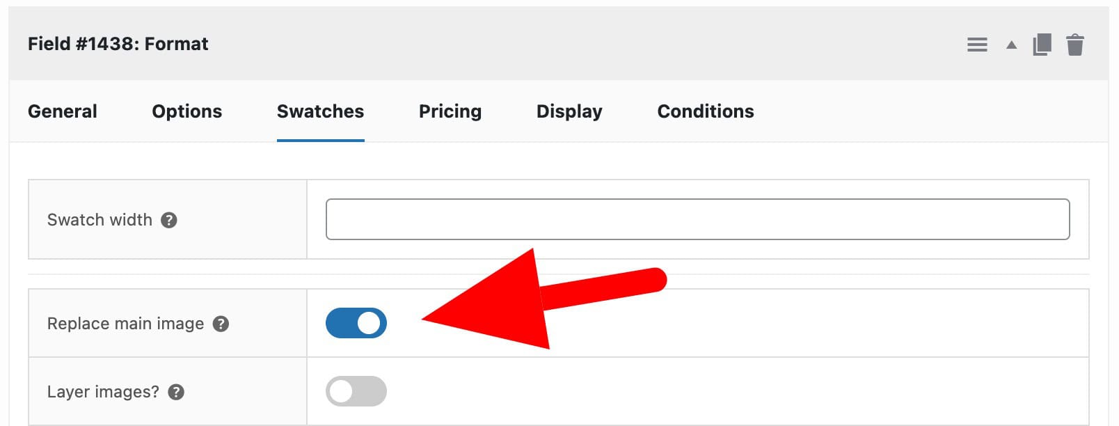 Replace main image with swatch image