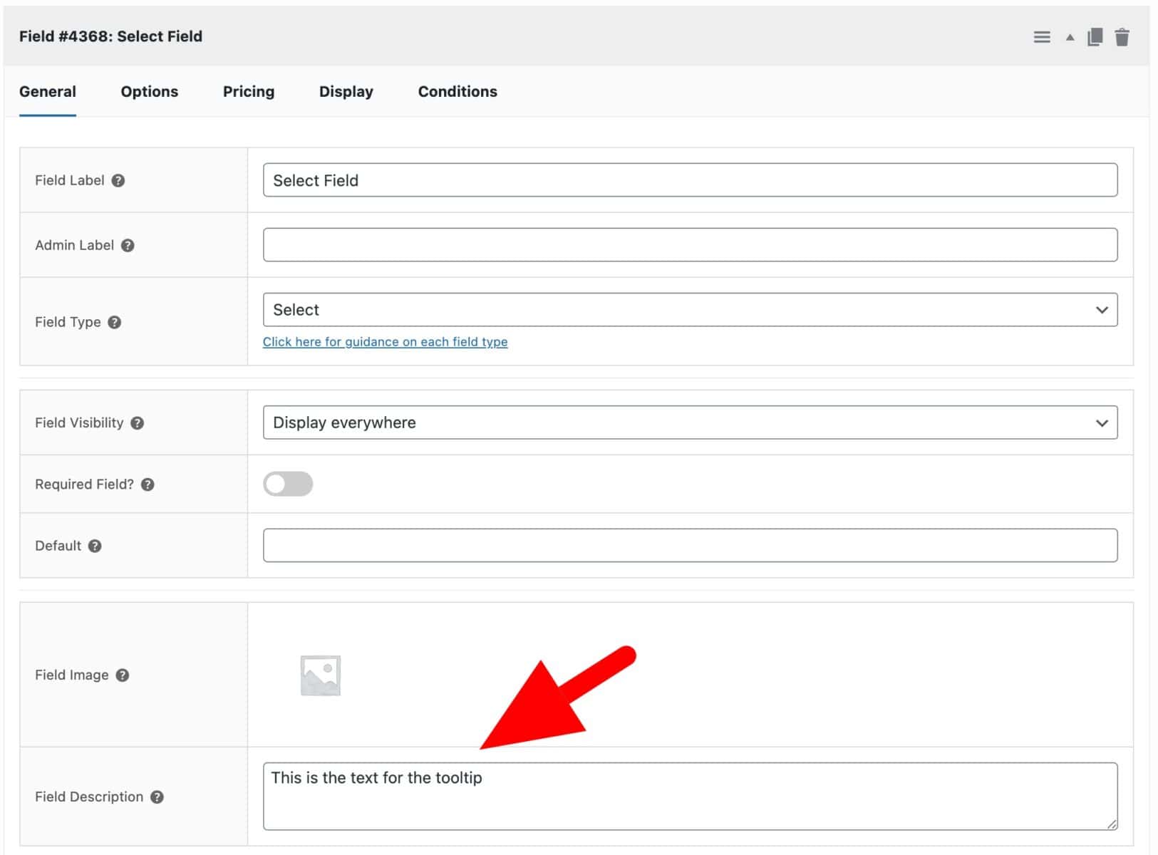 Tooltip text setting